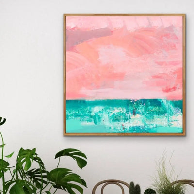Memories Of You - Abstract Beach Pink Turquoise Blue Canvas Wall Art Print s I Heart Wall Art Australia 
