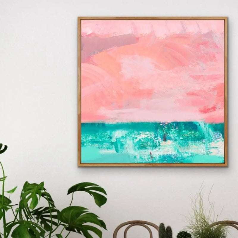 Memories Of You - Abstract Beach Pink Turquoise Blue Canvas Wall Art Print s I Heart Wall Art Australia 