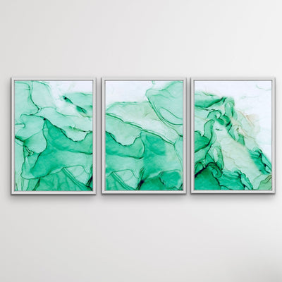Minted Inkwell Abstracts in Green - Three Piece Alcohol Ink Mint Green Canvas Prints Triptych - I Heart Wall Art