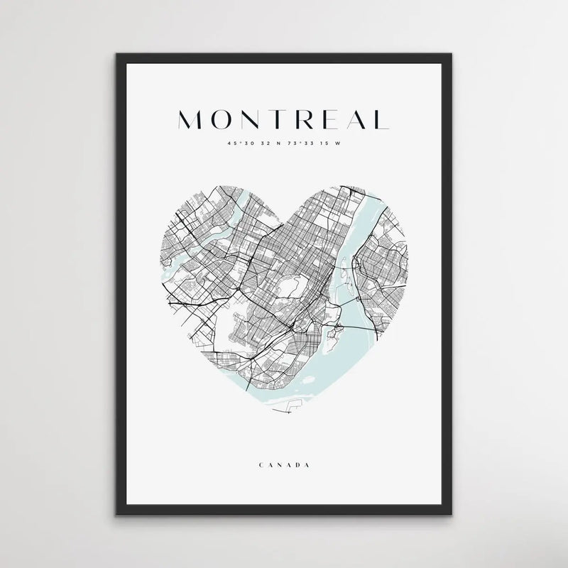 Montreal City Map - Heart, Square Or Round City Map I Heart Wall Art 