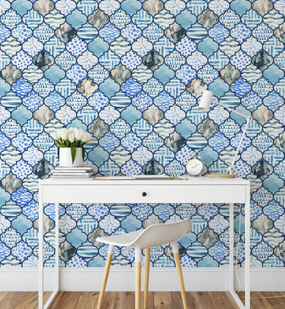 Morroccan Baths - Blue Mosaic Wallpaper I Heart Wall Art Australia 