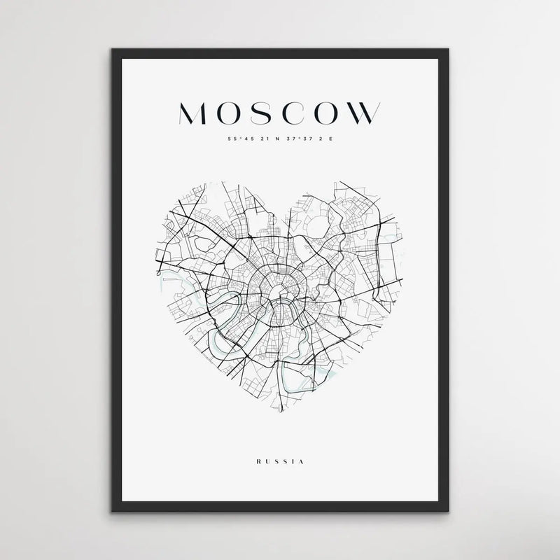 Moscow City Map - Heart, Square Or Round City Map I Heart Wall Art 