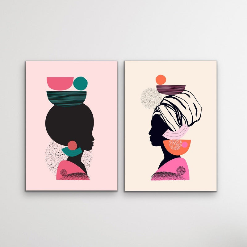 Mother Africa - Two Piece Bright Woman Colourful Geometric Boho Art or Canvas Prints Diptych - I Heart Wall Art
