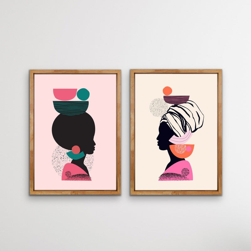 Mother Africa - Two Piece Bright Woman Colourful Geometric Boho Art or Canvas Prints Diptych - I Heart Wall Art