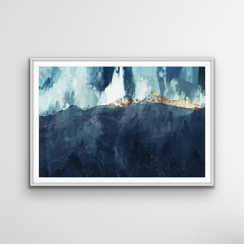 Mountain Beyond Mountains - Abstract Blue and White Mountain Landscape Canvas Art Print - I Heart Wall Art