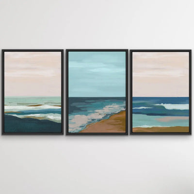 My Beach Memories - Three Piece Blue Pink Surreal Landscape Print Set on Paper Or Canvas Triptych I Heart Wall Art Australia 