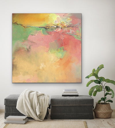 My Heart - Square Pink and Orange Abstract Framed Canvas Print Wall Art Print - I Heart Wall Art
