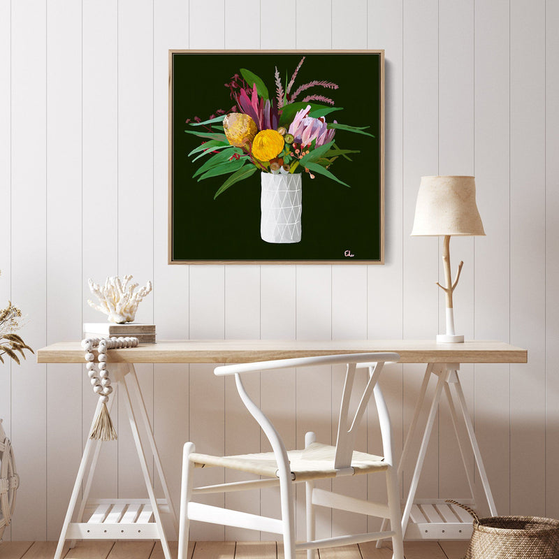 Native Bouquet - Floral Print on Dark Green Background By Edie Fogarty - I Heart Wall Art