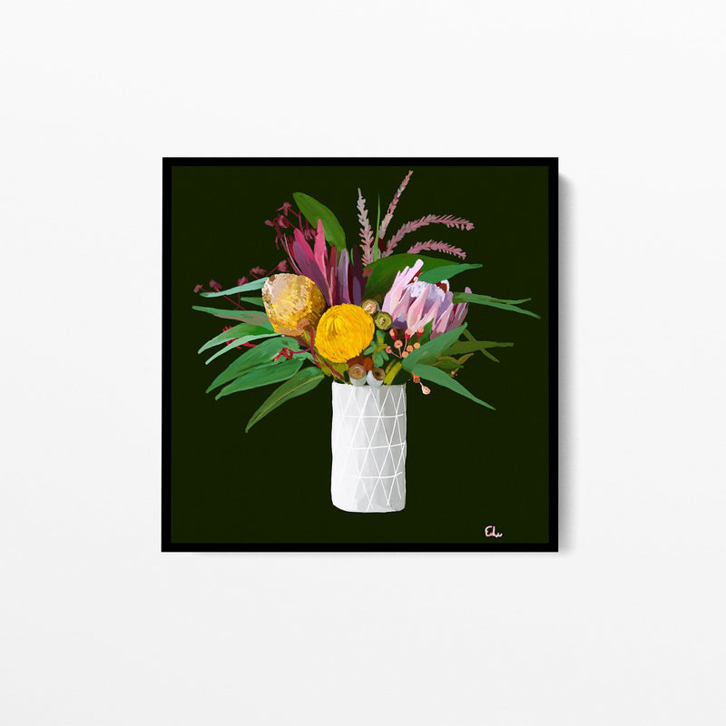 Native Bouquet - Floral Print on Dark Green Background By Edie Fogarty - I Heart Wall Art