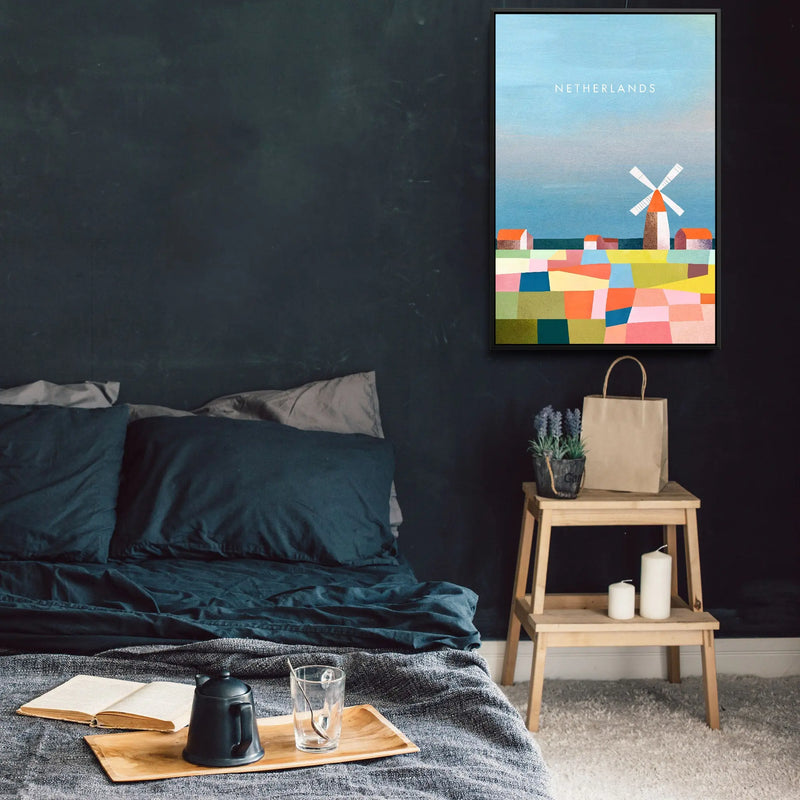 Netherlands by Henry Rivers - Stretched Canvas Print or Framed Fine Art Print - Artwork- Vintage Inspired Travel Poster I Heart Wall Art Australia 