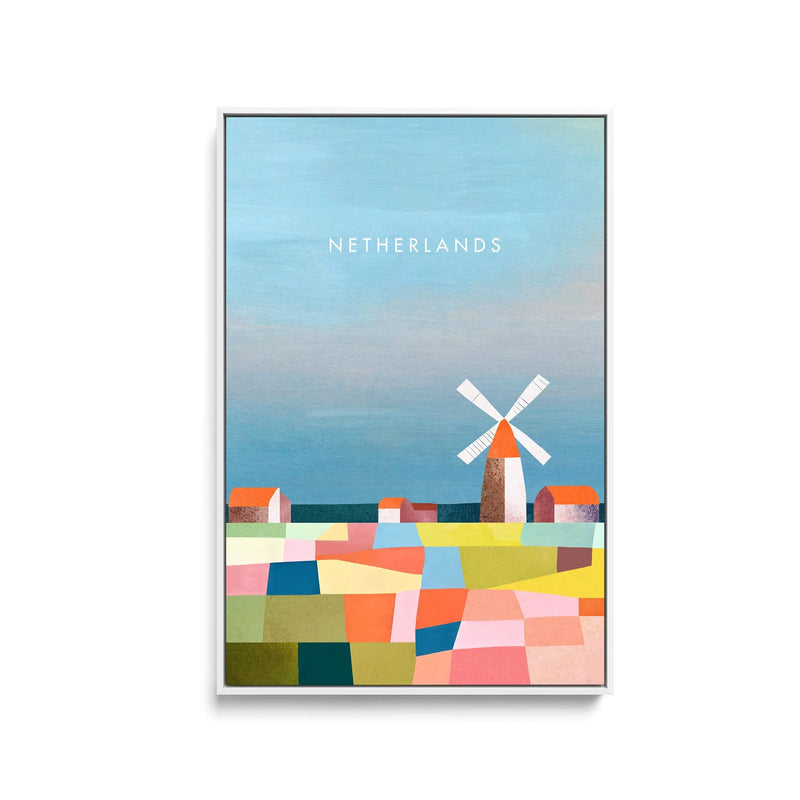 Netherlands by Henry Rivers - Stretched Canvas Print or Framed Fine Art Print - Artwork- Vintage Inspired Travel Poster I Heart Wall Art Australia 
