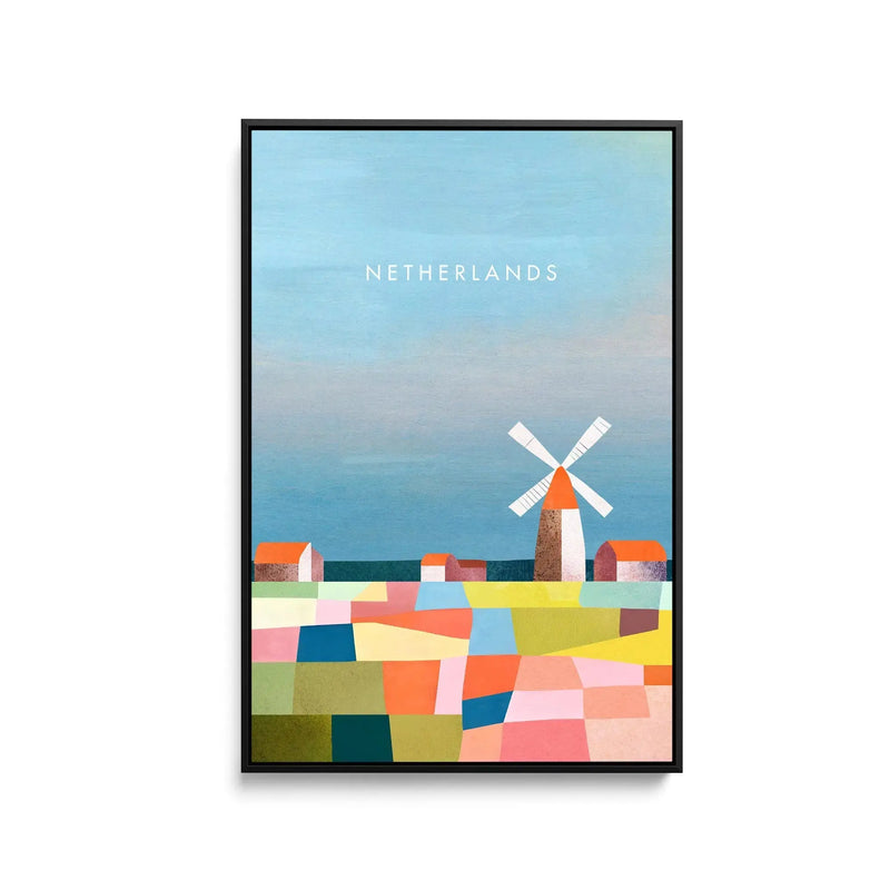 Netherlands by Henry Rivers - Stretched Canvas Print or Framed Fine Art Print - Artwork- Vintage Inspired Travel Poster I Heart Wall Art Australia 