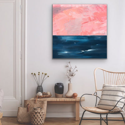New Horizons - Abstract Pink and Blue Ocean Canvas Art Print - I Heart Wall Art