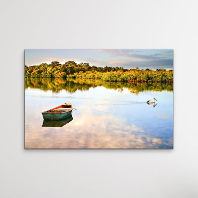 Noosa River - Pelican and Dinghy Sunshine Coast Photographic Art Print - I Heart Wall Art