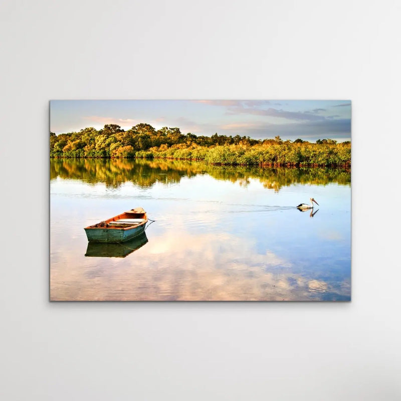 Noosa River - Pelican and Dinghy Sunshine Coast Photographic Art Print - I Heart Wall Art