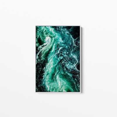 Ocean Wake - Green Turquoise Ocean Aerial Art Print Stretched Canvas Wall Art - I Heart Wall Art