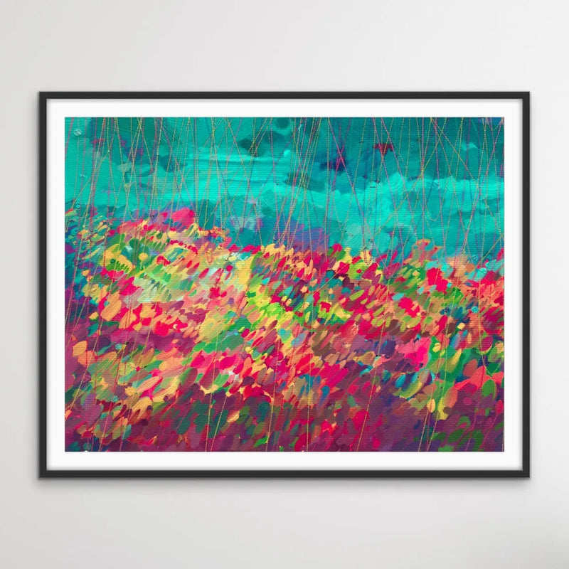 Oh Happy Day - Colourful Abstract Floral Blue Pink Print - I Heart Wall Art