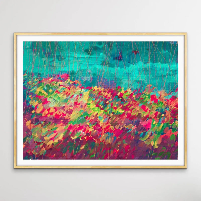 Oh Happy Day - Colourful Abstract Floral Blue Pink Print - I Heart Wall Art