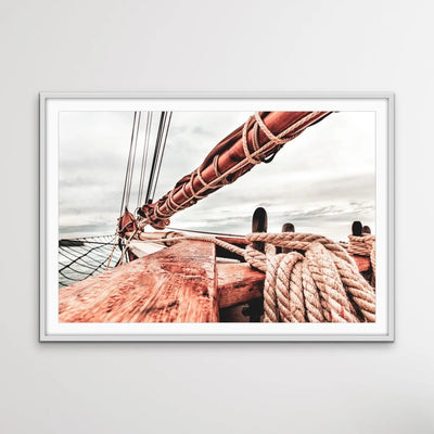 Old Sail Boat - Vintage Timber Yacht Red and Blue Photographic Print - I Heart Wall Art