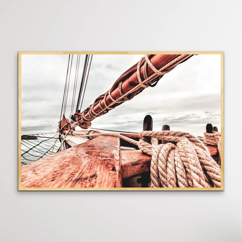 Old Sail Boat - Vintage Timber Yacht Red and Blue Photographic Print - I Heart Wall Art