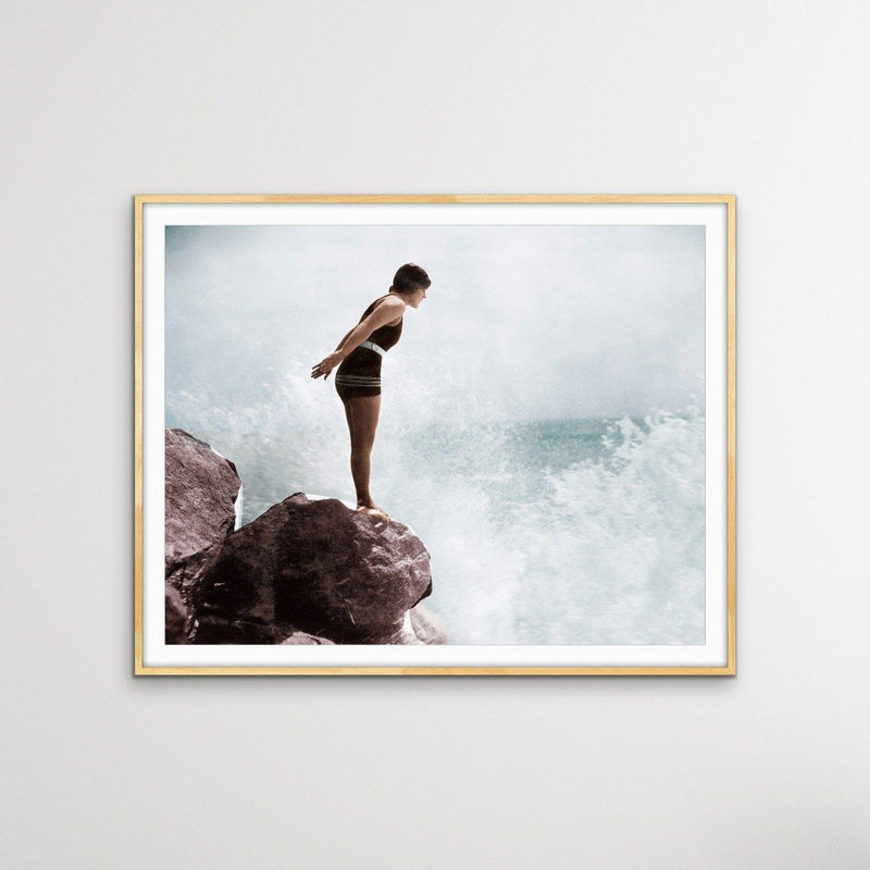 On The Rocks - Vintage Photographic Woman Swimming Print On Paper Or Canvas - I Heart Wall Art