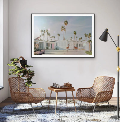 Palm Springs Apocalypse - Mid Century Modern Photographic Print With Flamingo and Leopard - I Heart Wall Art
