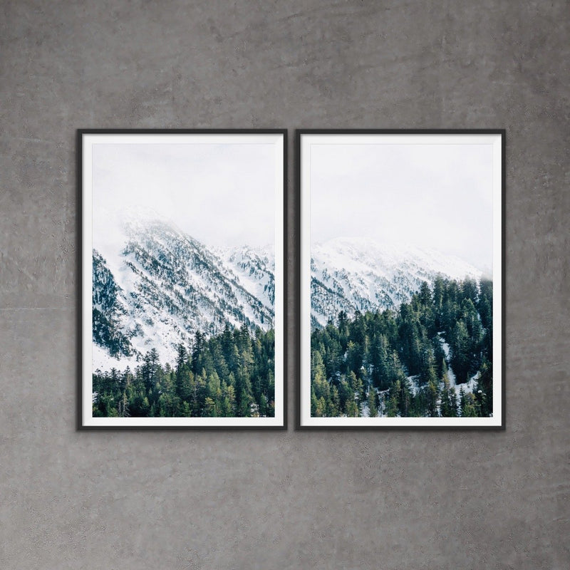 Peak - Two Piece Snowy Mountain Forest Wall Art Print  Photography Canvas Diptych - I Heart Wall Art