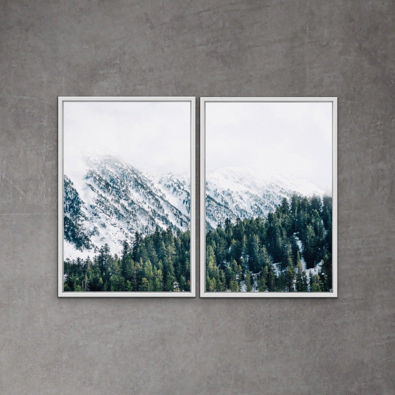 Peak - Two Piece Snowy Mountain Forest Wall Art Print  Photography Canvas Diptych - I Heart Wall Art