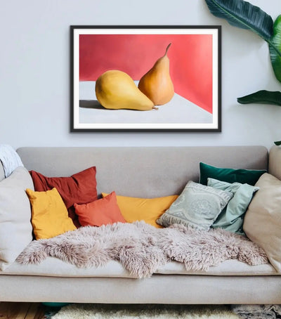 Pears On Red - Colourful Still Life of Pears against a Red Background - Canvas or Art Print - I Heart Wall Art