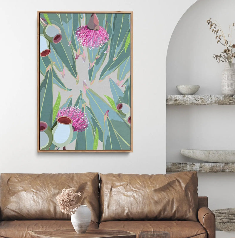 Peek Eucalyptus - Green and Grey Australian Nature Gum Leaf Blossom Print on Canvas or Paper - Nature Wall Art - I Heart Wall Art