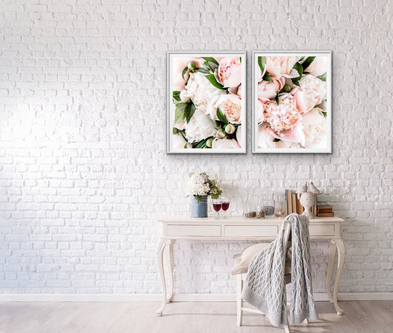 Peony Bouquet - Two Piece Pink Peony Photographic Print Wall Art Diptych - I Heart Wall Art