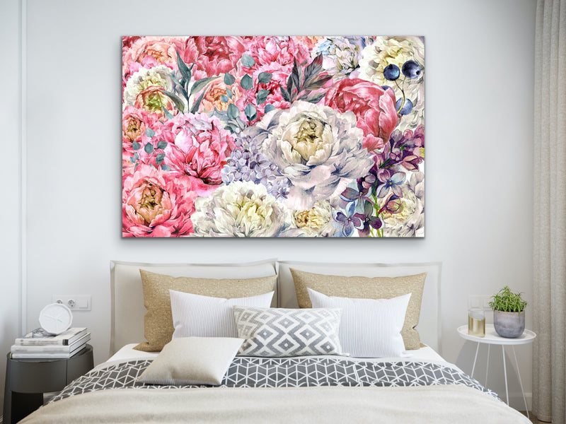 Peony Garden -Floral Pink and White Art Print and Stretched Canvas Wall Art Print - I Heart Wall Art
