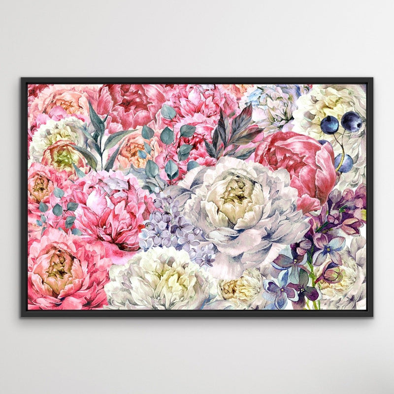 Peony Garden -Floral Pink and White Art Print and Stretched Canvas Wall Art Print - I Heart Wall Art
