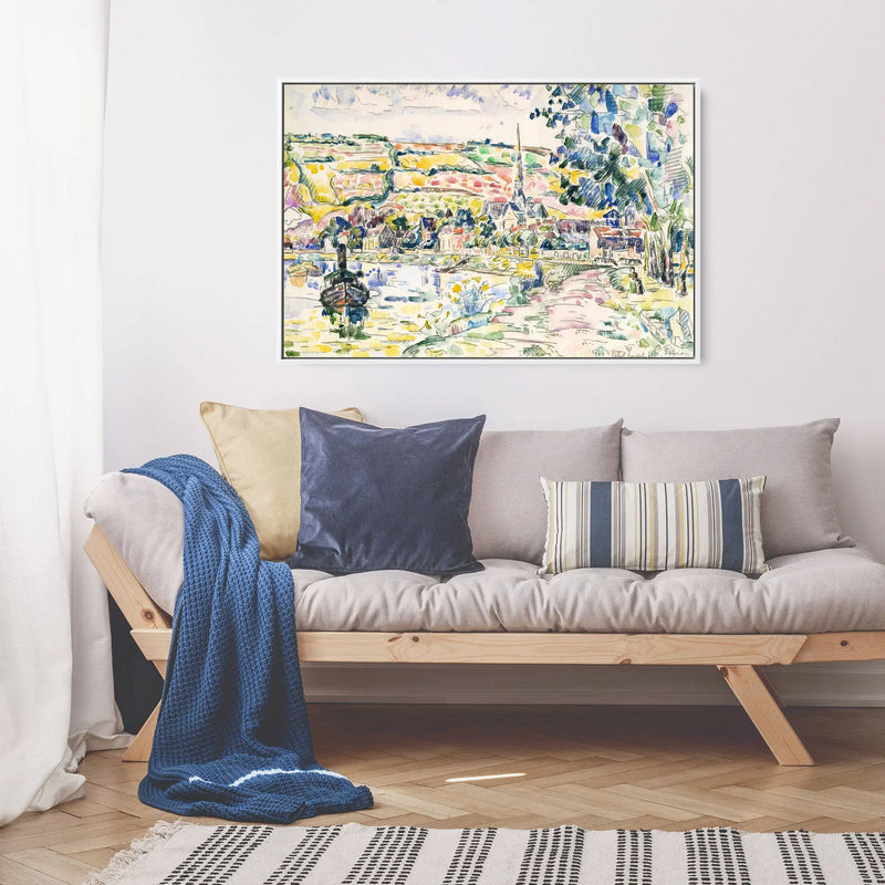 Petit Andely-The River Bank by Paul Signac- Stretched Canvas Print or Framed Fine Art Print - Artwork I Heart Wall Art Australia 