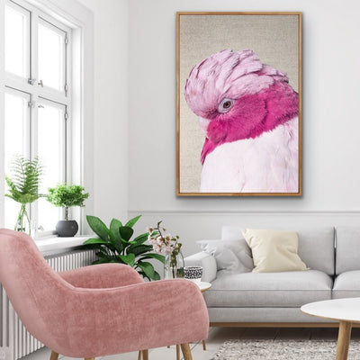 Pink Cockatoo - Gorgeous Pink Cockatoo on Linen Wall Art Print - I Heart Wall Art