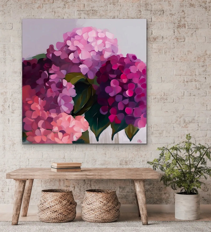 Pink Hydrangeas- Stretched Canvas Canvas Print or Framed Art Print I Heart Wall Art Australia 