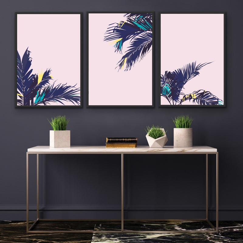 Pink Palms - Three Piece Pink and Green Palm Graphic Wall Art Triptych - I Heart Wall Art