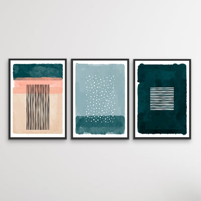 Point Of View - Three Piece Geometric Green Teal and Pink Wall Art Print Set Triptych - I Heart Wall Art
