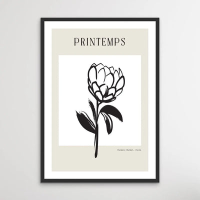 Printemps -  Minimalist Black and White Flower Line Classic Art Print - I Heart Wall Art