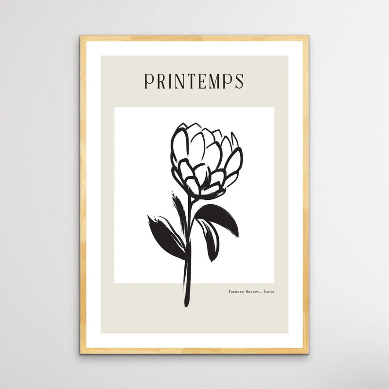 Printemps -  Minimalist Black and White Flower Line Classic Art Print - I Heart Wall Art