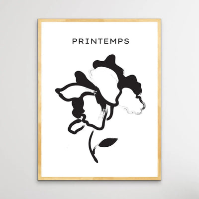 Printemps Number Two -  Minimalist Black and White Flower with One Leaf Line Classic Art Print - I Heart Wall Art