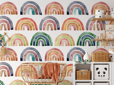 Rainbow Adventure - Watercolour Rainbow Kids Nursery Wallpaper I Heart Wall Art Australia 