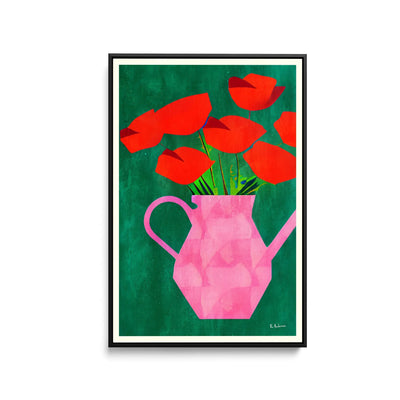 Red Poppies In a Pink Vase by Bo Anderson - Stretched Canvas Print or Framed Fine Art Print - Artwork I Heart Wall Art Australia 