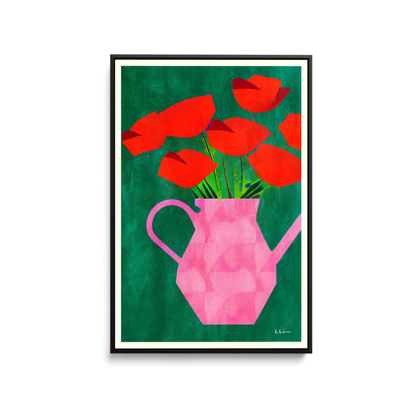 Red Poppies In a Pink Vase by Bo Anderson - Stretched Canvas Print or Framed Fine Art Print - Artwork I Heart Wall Art Australia 
