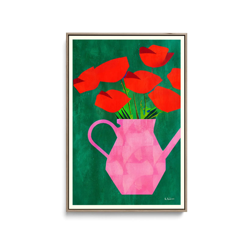 Red Poppies In a Pink Vase by Bo Anderson - Stretched Canvas Print or Framed Fine Art Print - Artwork I Heart Wall Art Australia 