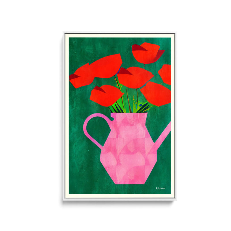 Red Poppies In a Pink Vase by Bo Anderson - Stretched Canvas Print or Framed Fine Art Print - Artwork I Heart Wall Art Australia 