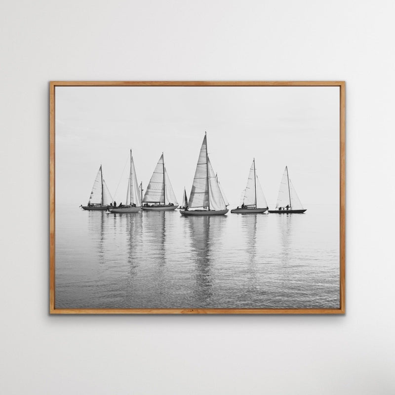 Regatta in Black and White - Hamptons Sailing Print On Canvas Or Framed Print - I Heart Wall Art