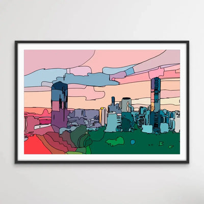 Roma Street Parklands - Colourful Brisbane Line Drawing Print - I Heart Wall Art