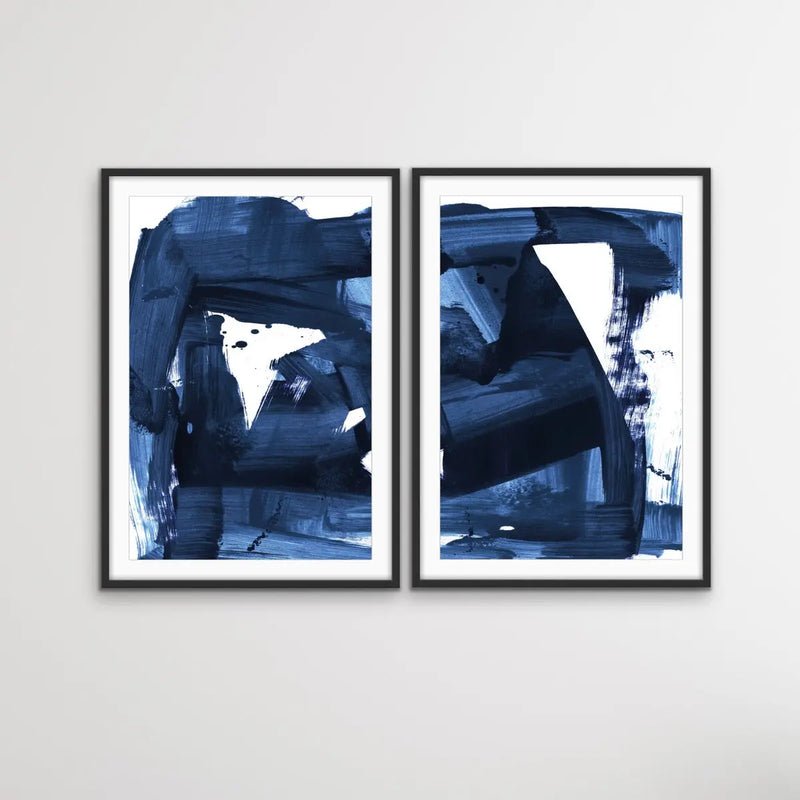 Royal Set- Two Piece Abstract Blue Print Set by Dan Hobday Diptych - I Heart Wall Art