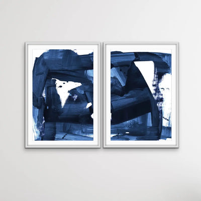 Royal Set- Two Piece Abstract Blue Print Set by Dan Hobday Diptych - I Heart Wall Art